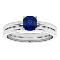 Cushion Solitaire Blue Sapphire Engagement Ring Set 1 Carat