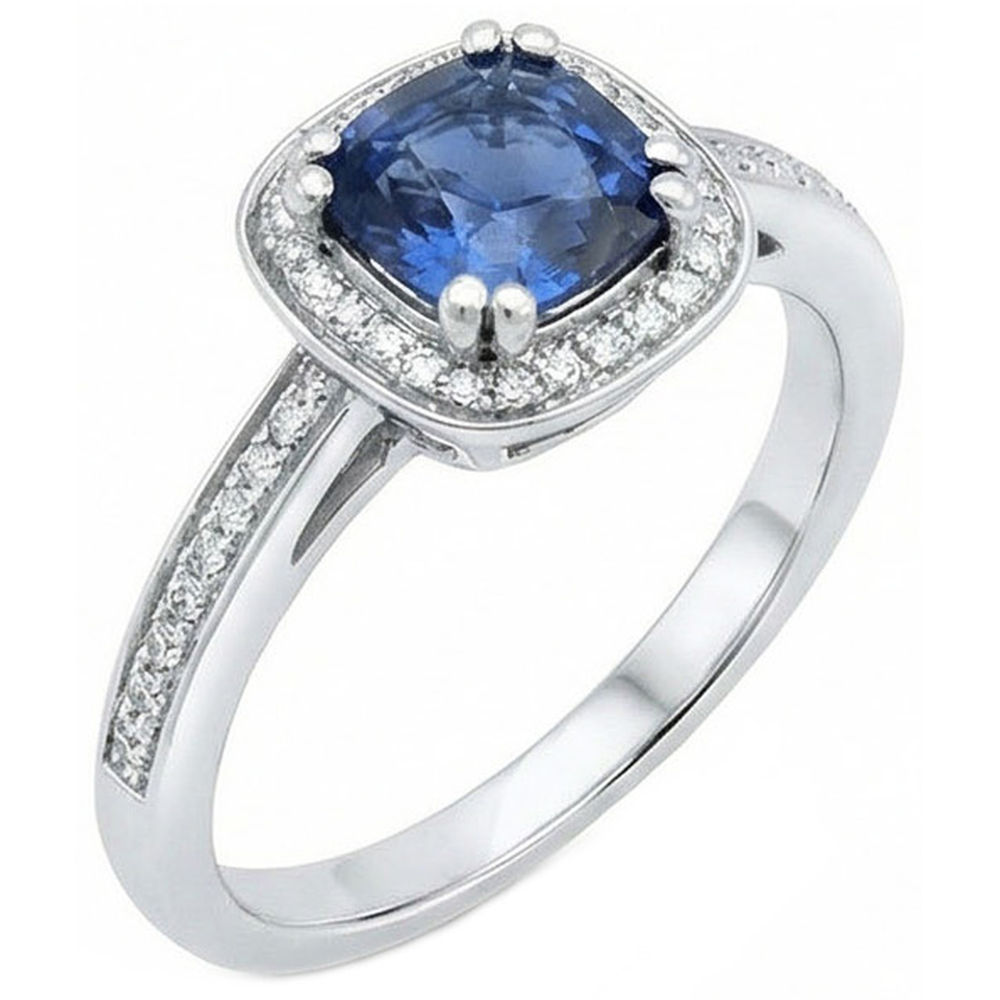 natural round sapphire 1.70ct ring close up detail