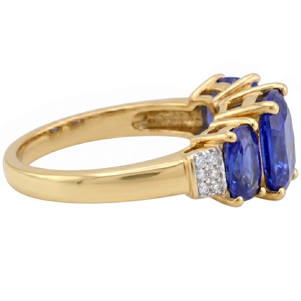 Cushion Sri Lanka Blue Sapphire Natural Earth Mined Diamond ( Not Lab Grown )  Ring 3-Stone 5.26 Carat YG 14K
