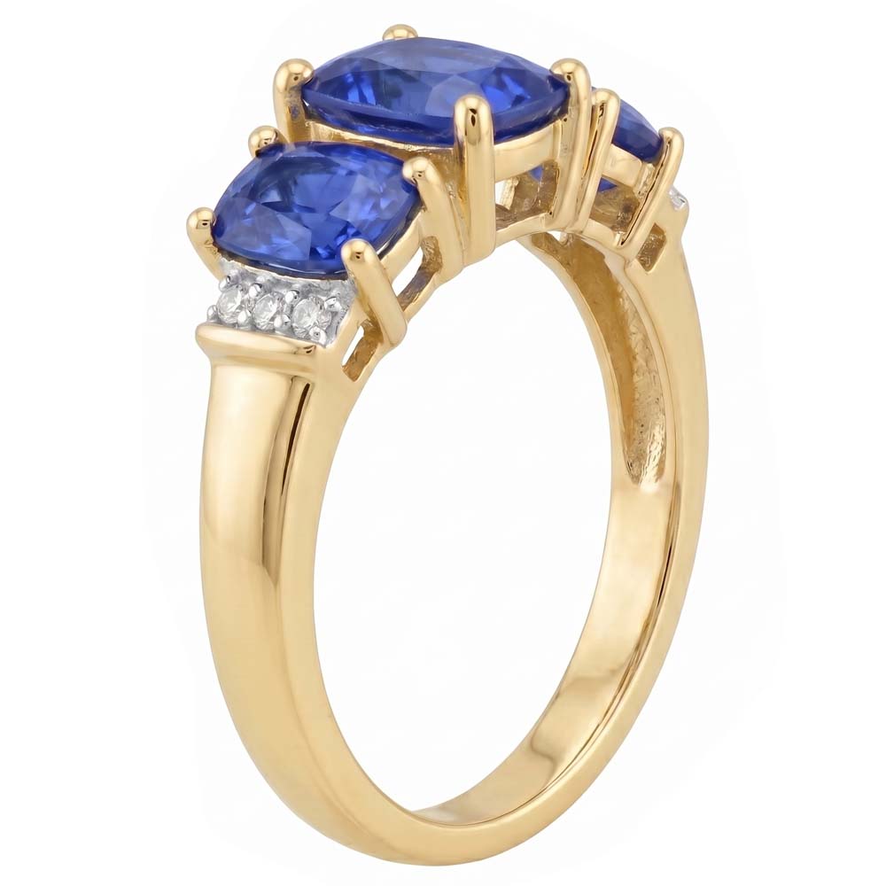 Cushion Sri Lanka Blue Sapphire Natural Earth Mined Diamond ( Not Lab Grown )  Ring 3-Stone 5.26 Carat YG 14K