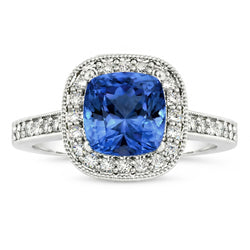 Cushion Sri Lanka Blue Sapphire Natural Earth Mined Diamond ( Not Lab Grown )s 3.40 Ct Ring White Gold 14K