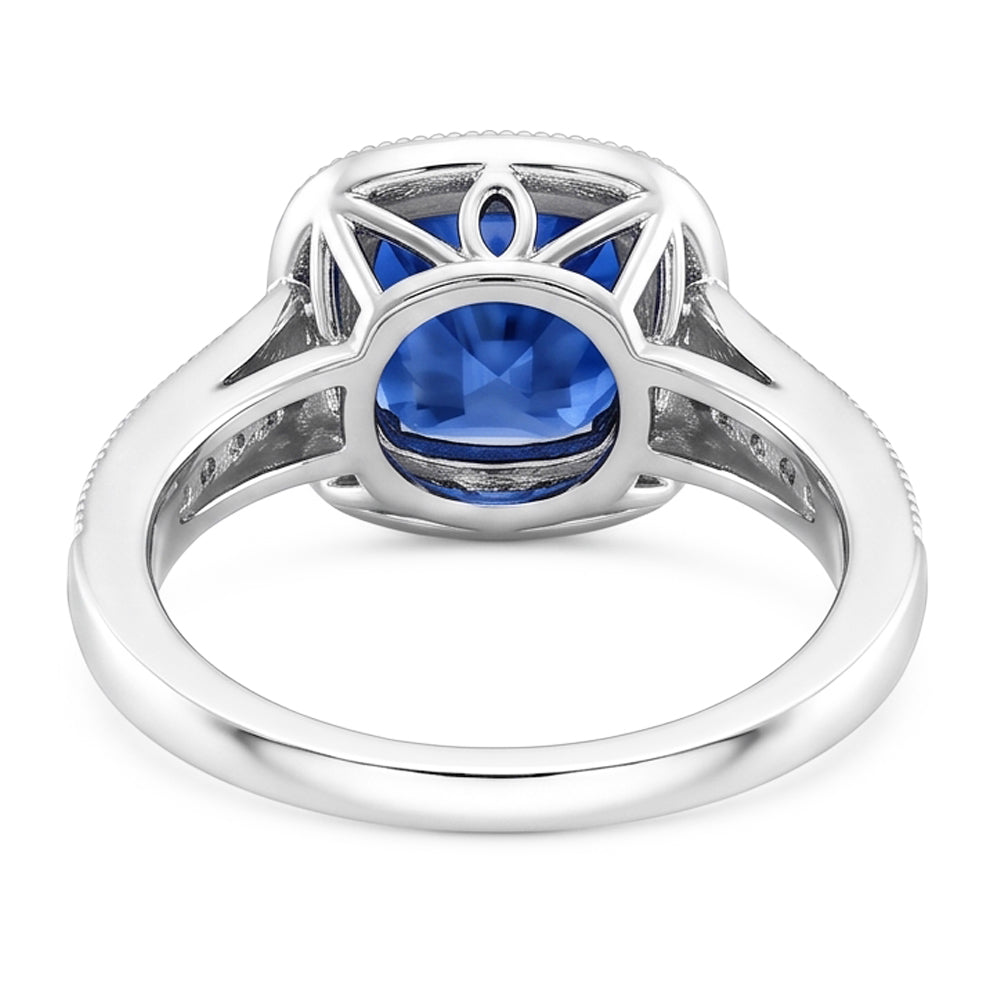 Cushion Sri Lanka Blue Sapphire Natural Earth Mined Diamond ( Not Lab Grown )s 3.40 Ct Ring White Gold 14K