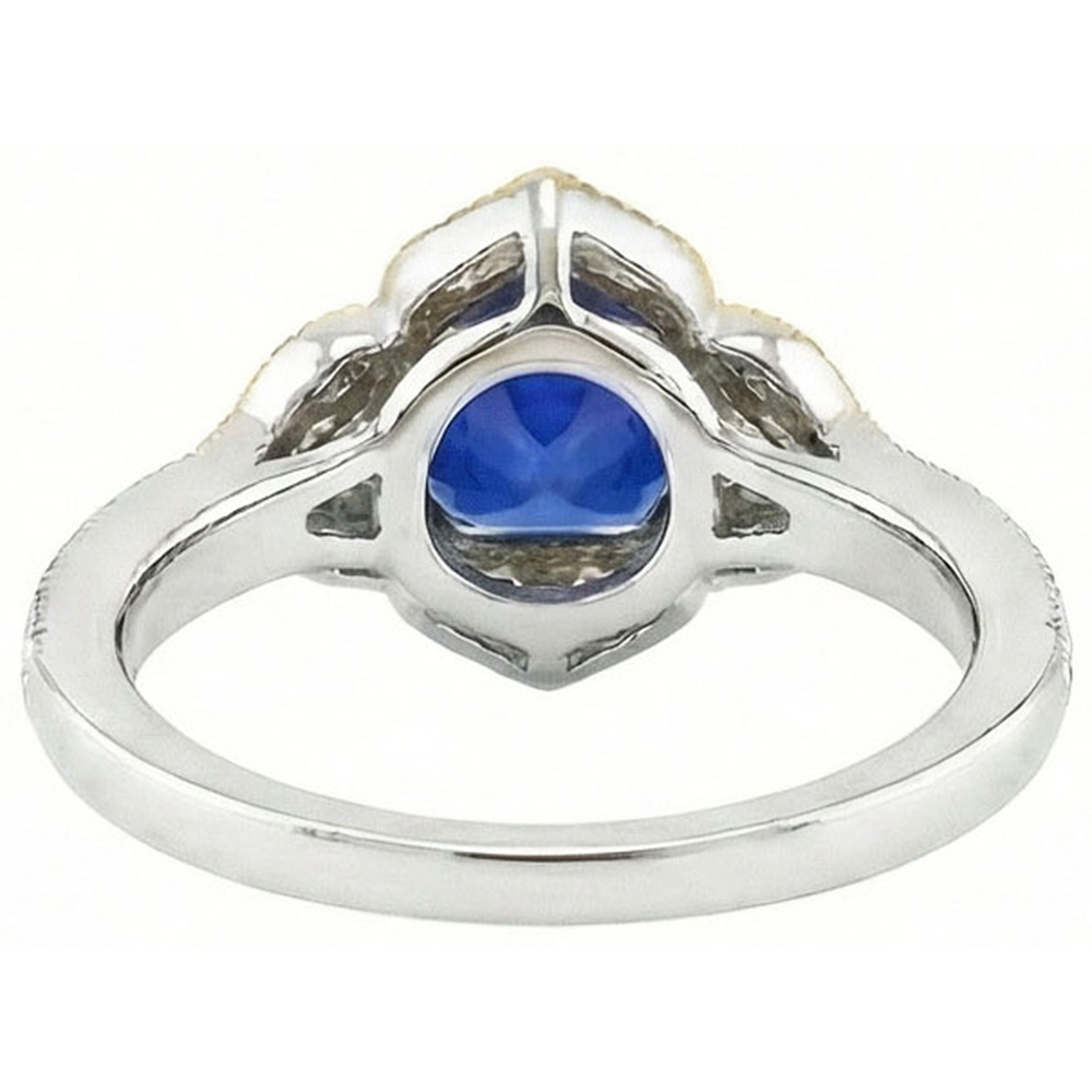 Cushion Sri Lanka Sapphire Natural Earth Mined Diamond ( Not Lab Grown ) s Ring 5.66 Ct. Two Tone Gold