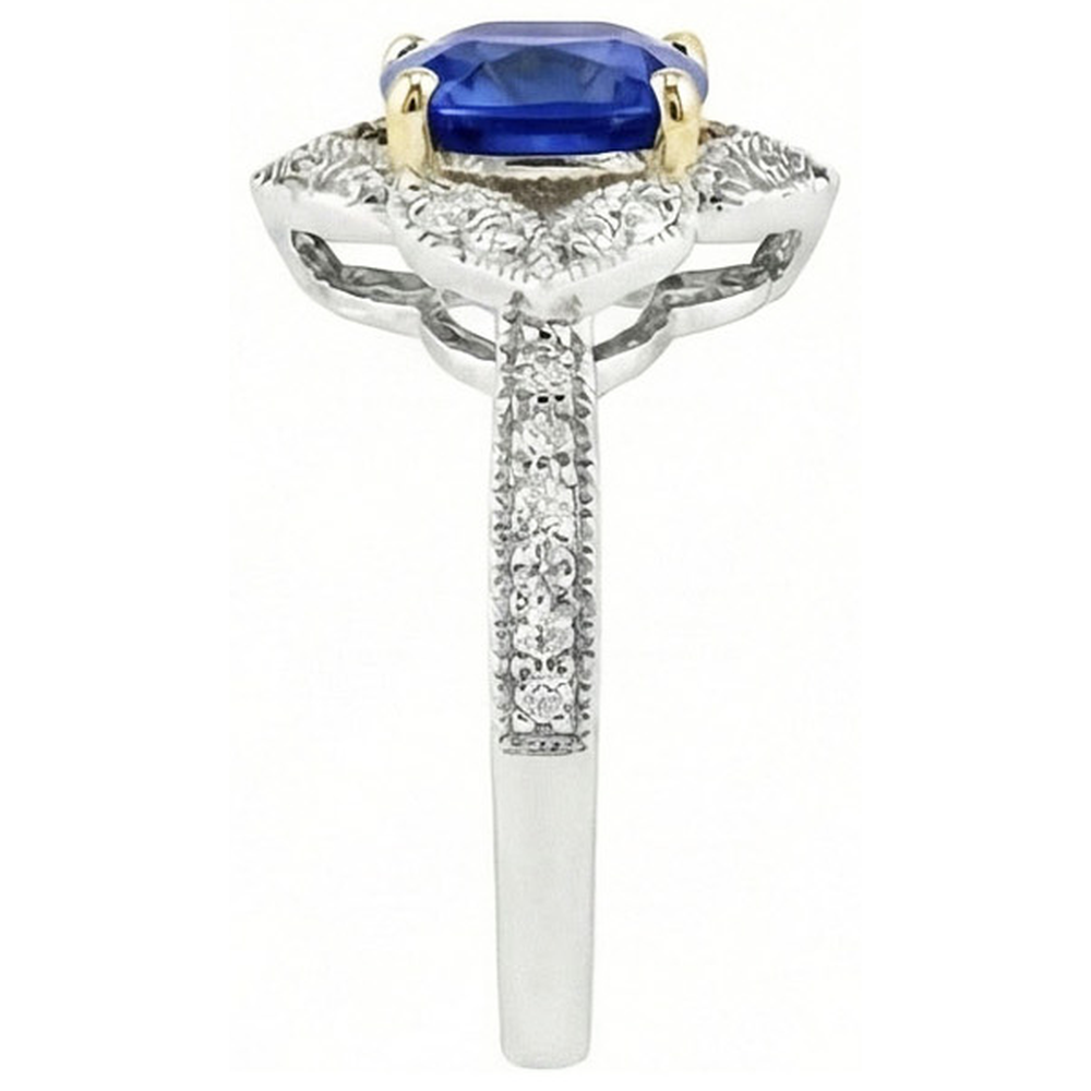 Cushion Sri Lanka Sapphire Natural Earth Mined Diamond ( Not Lab Grown ) s Ring 5.66 Ct. Two Tone Gold