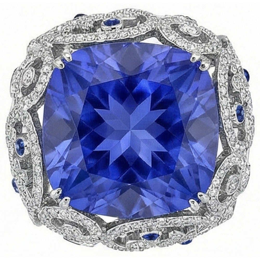 Cushion Sri Lanka Sapphire Natural Earth Mined Diamond ( Not Lab Grown ) s White Gold 14K Ring 8.50 Ct
