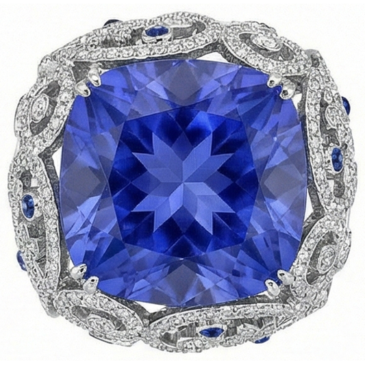 Cushion Sri Lanka Sapphire Natural Earth Mined Diamond ( Not Lab Grown ) s White Gold 14K Ring 8.50 Ct