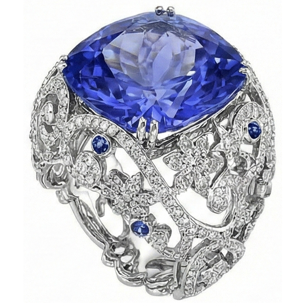 Cushion Sri Lanka Sapphire Natural Earth Mined Diamond ( Not Lab Grown ) s White Gold 14K Ring 8.50 Ct