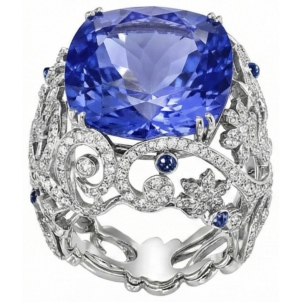 Cushion Sri Lanka Sapphire Natural Earth Mined Diamond ( Not Lab Grown ) s White Gold 14K Ring 8.50 Ct