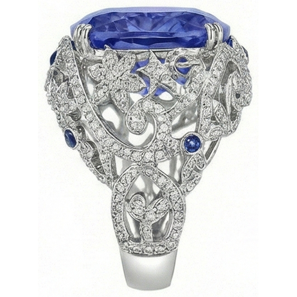 Cushion Sri Lanka Sapphire Natural Earth Mined Diamond ( Not Lab Grown ) s White Gold 14K Ring 8.50 Ct
