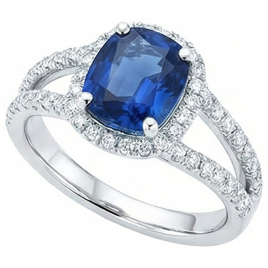 Cushion Sri Lanka Sapphire Round Halo Natural Earth Mined Diamond ( Not Lab Grown ) s Ring 4.75 Ct