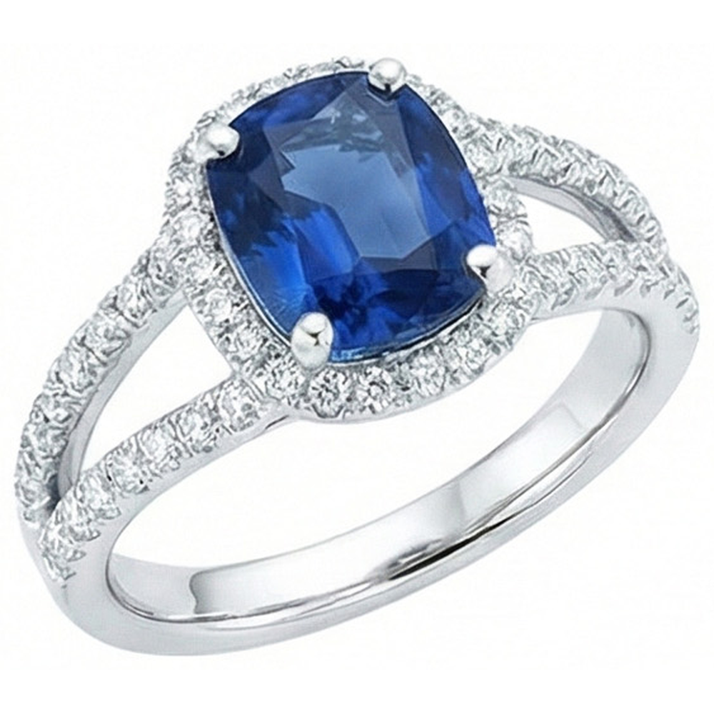 Cushion Sri Lanka Sapphire Round Halo Natural Earth Mined Diamond ( Not Lab Grown ) s Ring 4.75 Ct