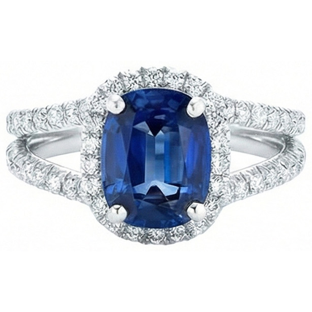 Cushion Sri Lanka Sapphire Round Halo Natural Earth Mined Diamond ( Not Lab Grown ) s Ring 4.75 Ct