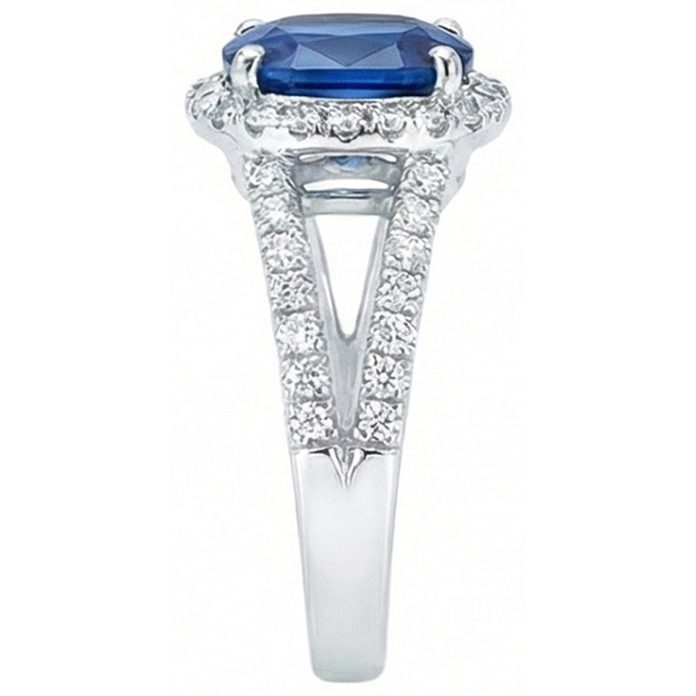 Cushion Sri Lanka Sapphire Round Halo Natural Earth Mined Diamond ( Not Lab Grown ) s Ring 4.75 Ct
