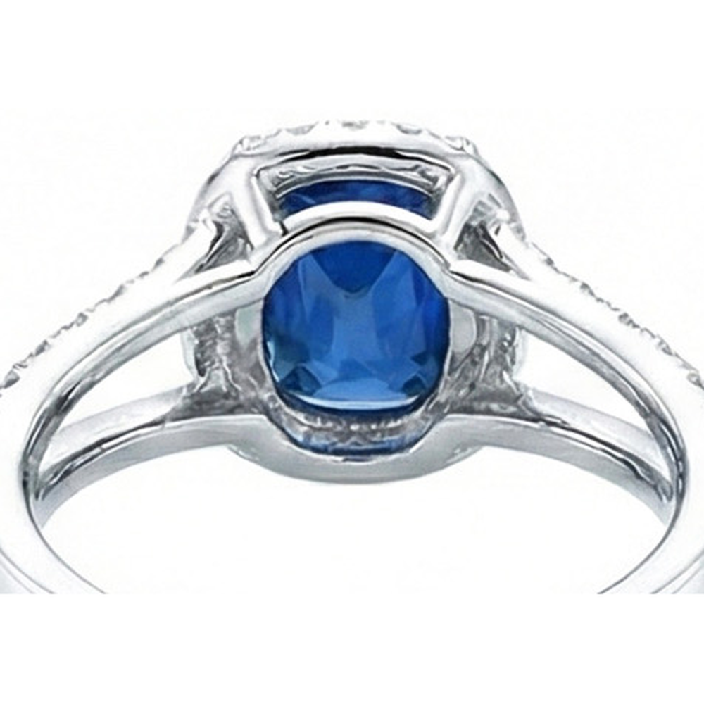 Cushion Sri Lanka Sapphire Round Halo Natural Earth Mined Diamond ( Not Lab Grown ) s Ring 4.75 Ct