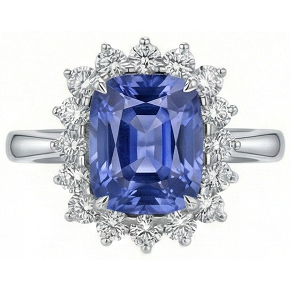 Cushion Tanzanite 4.30 Carat Natural Earth Mined Diamond ( Not Lab Grown ) s Halo Ring White Gold 14K