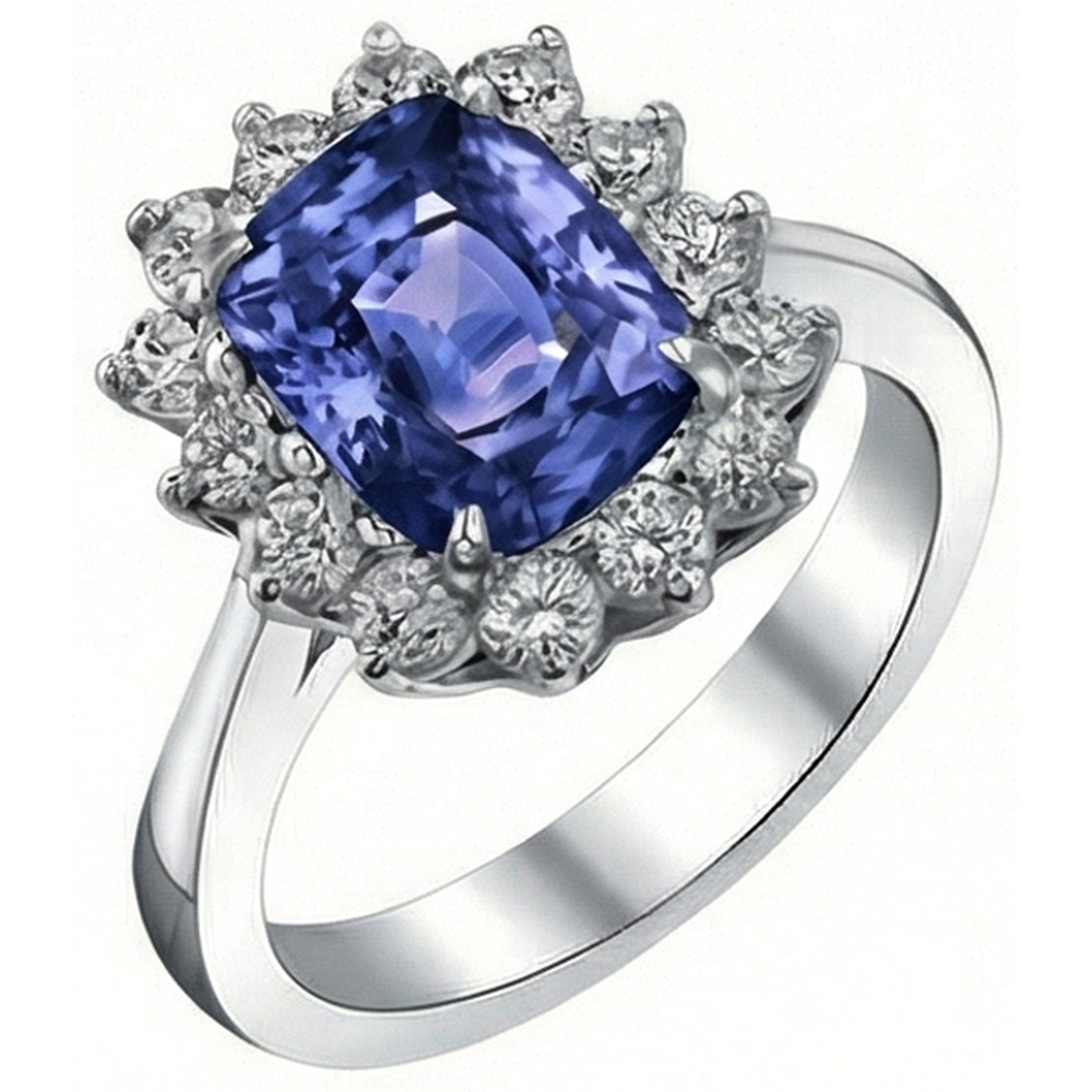 Cushion Tanzanite 4.30 Carat Natural Earth Mined Diamond ( Not Lab Grown ) s Halo Ring White Gold 14K