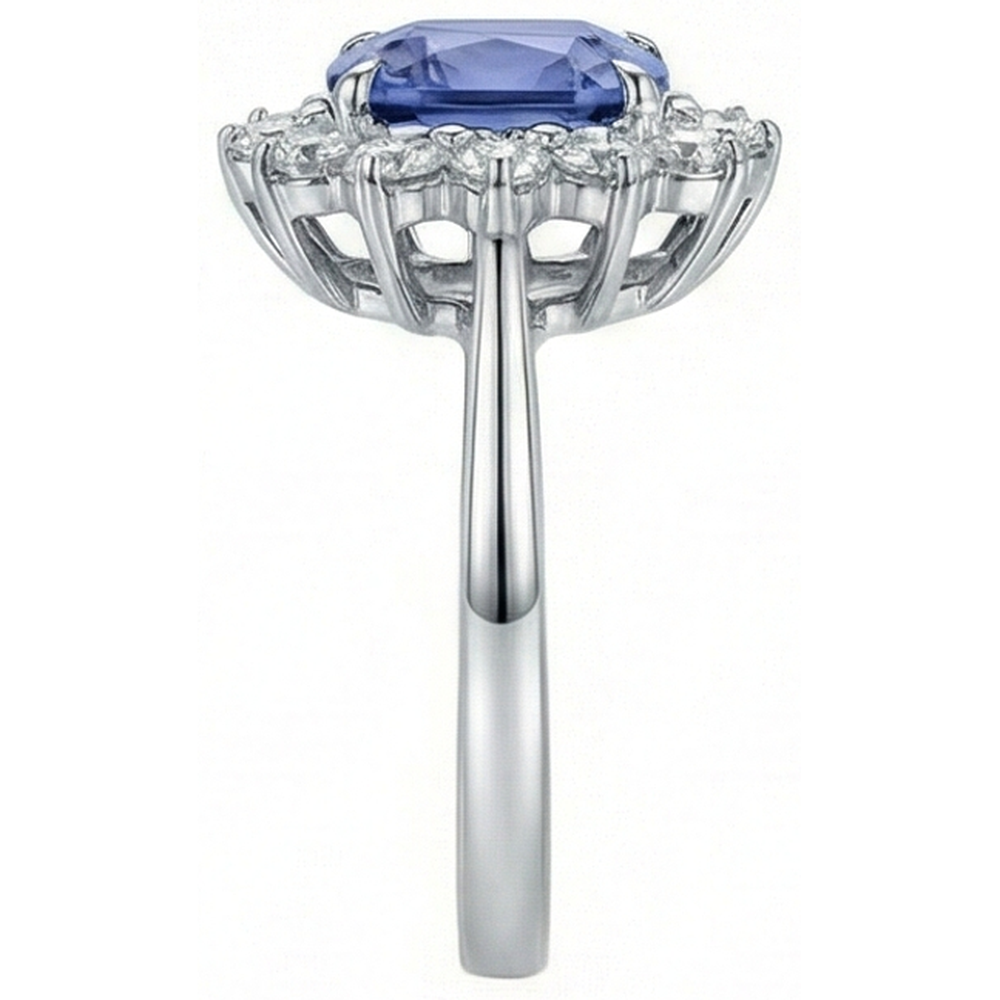 Cushion Tanzanite 4.30 Carat Natural Earth Mined Diamond ( Not Lab Grown ) s Halo Ring White Gold 14K