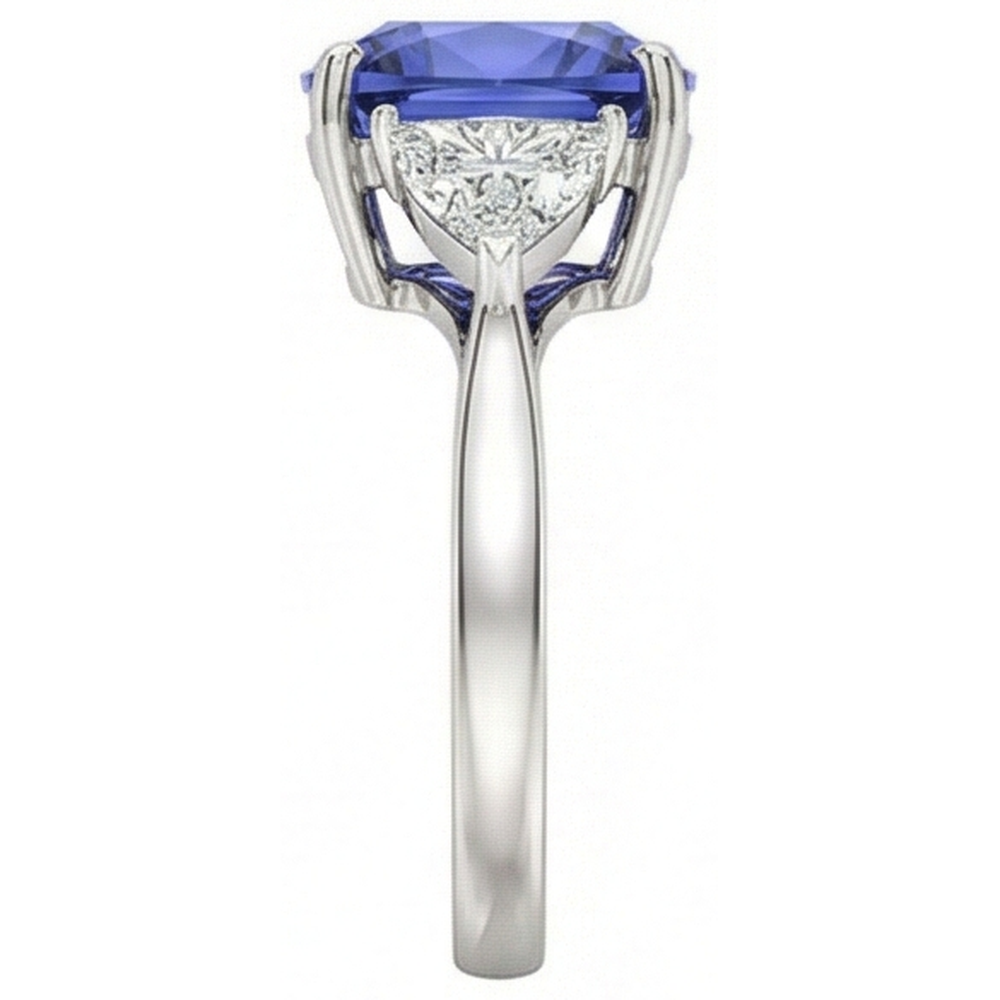 Cushion Tanzanite AAA Natural Earth Mined Diamond ( Not Lab Grown ) s 3 Carat 3-Stone Ring White Gold 14K