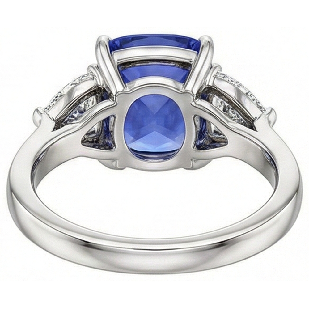 Cushion Tanzanite AAA Natural Earth Mined Diamond ( Not Lab Grown ) s 3 Carat 3-Stone Ring White Gold 14K