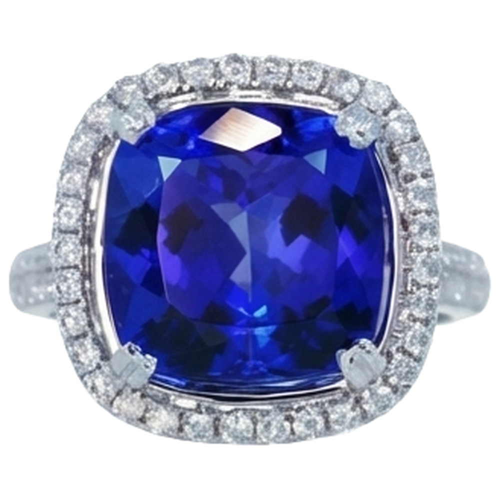 Cushion Tanzanite And Natural Earth Mined Diamond ( Not Lab Grown ) 6.50 Ct Wedding Ring 14K Gold