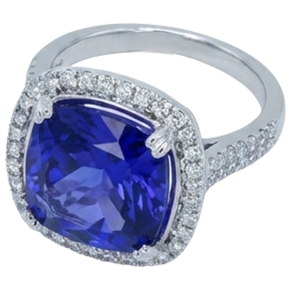 Cushion Tanzanite And Natural Earth Mined Diamond ( Not Lab Grown ) 6.50 Ct Wedding Ring 14K Gold