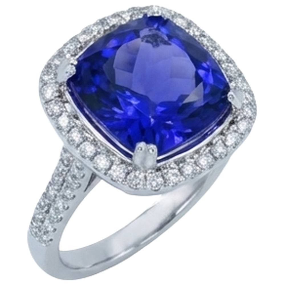 Cushion Tanzanite And Natural Earth Mined Diamond ( Not Lab Grown ) 6.50 Ct Wedding Ring 14K Gold