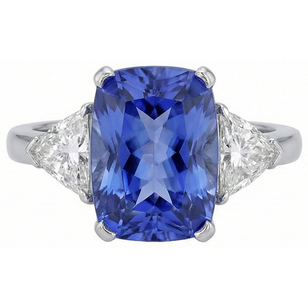 Cushion Tanzanite And Natural Earth Mined Diamond ( Not Lab Grown ) s 3 Stone Ring 5 Carat White Gold