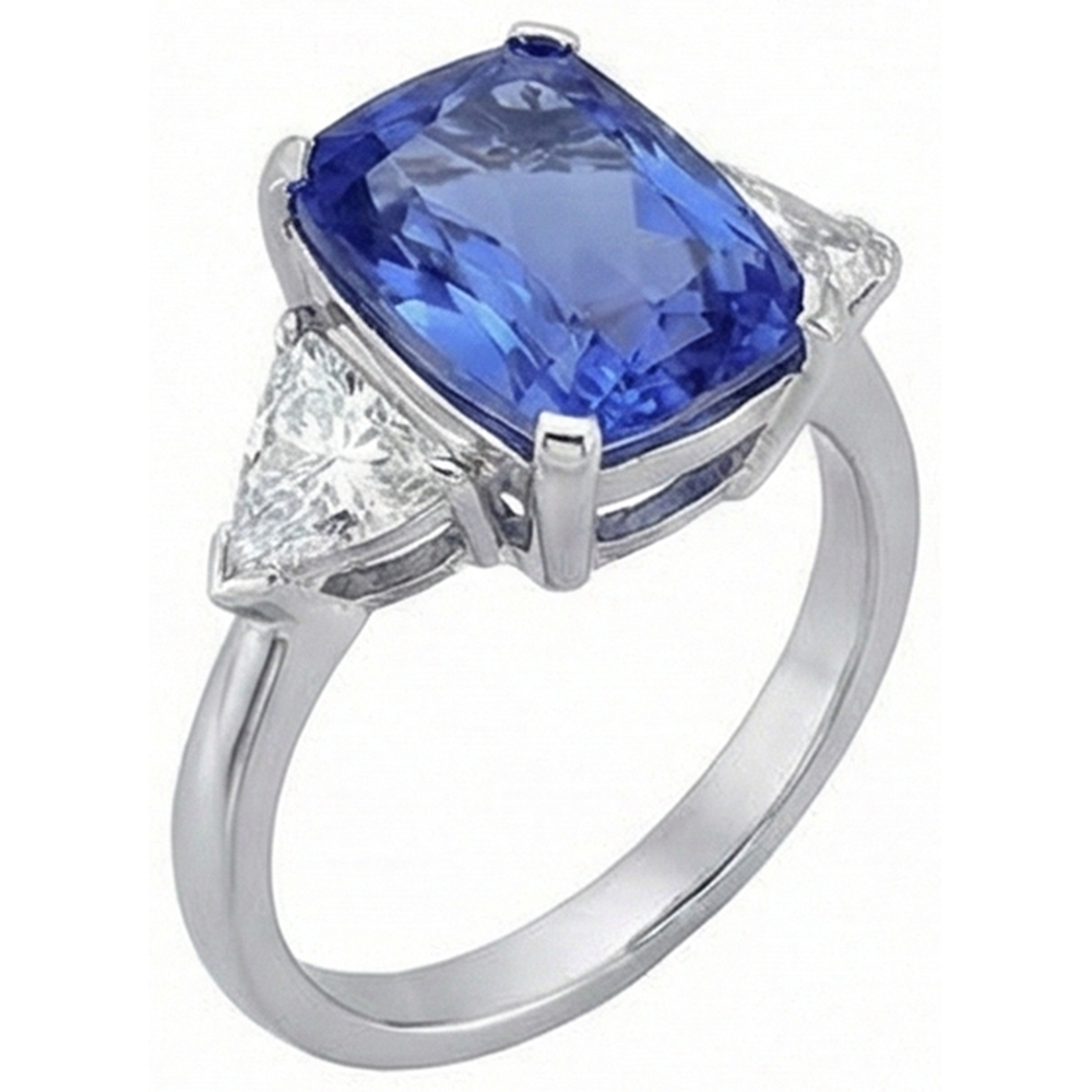 Cushion Tanzanite And Natural Earth Mined Diamond ( Not Lab Grown ) s 3 Stone Ring 5 Carat White Gold