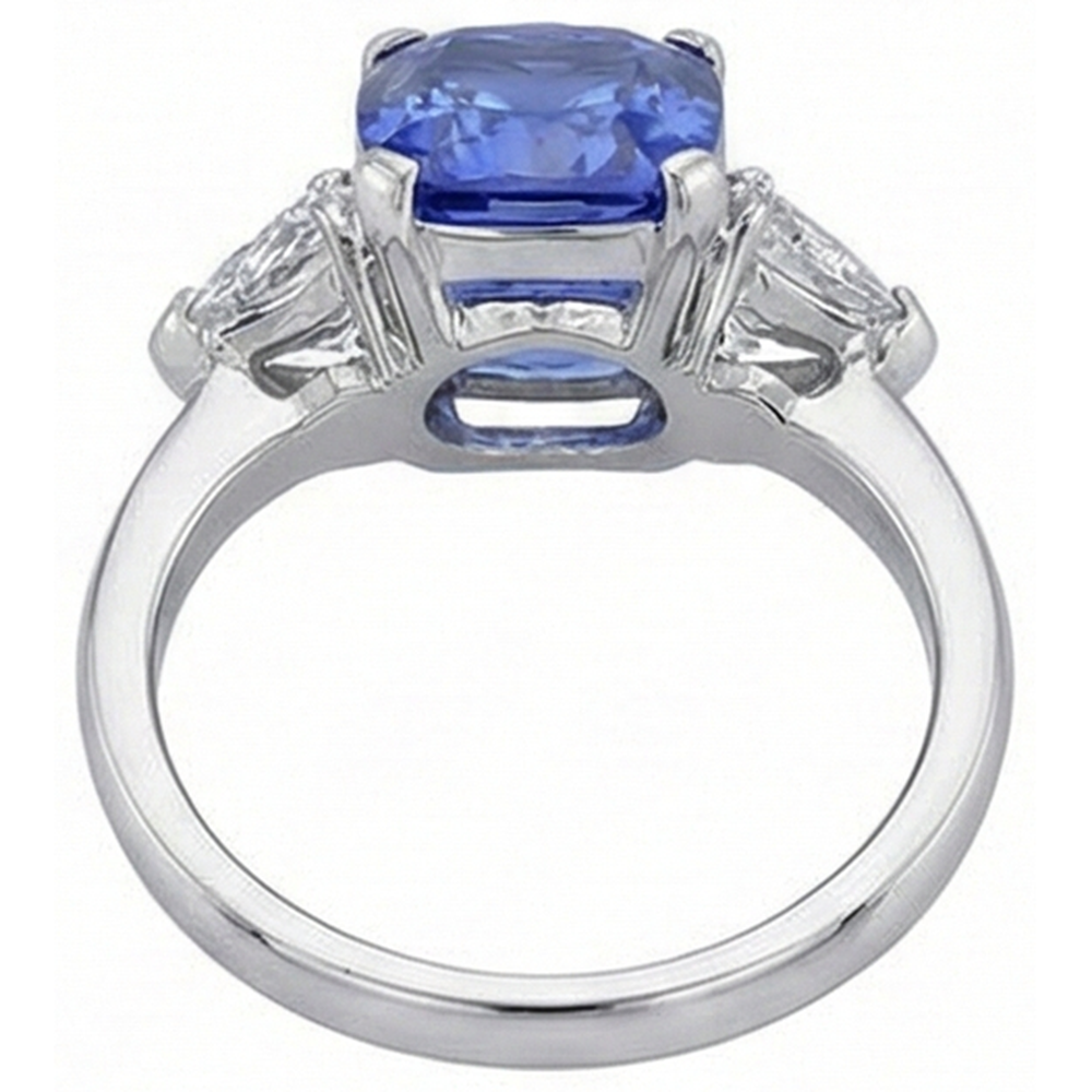 Cushion Tanzanite And Natural Earth Mined Diamond ( Not Lab Grown ) s 3 Stone Ring 5 Carat White Gold