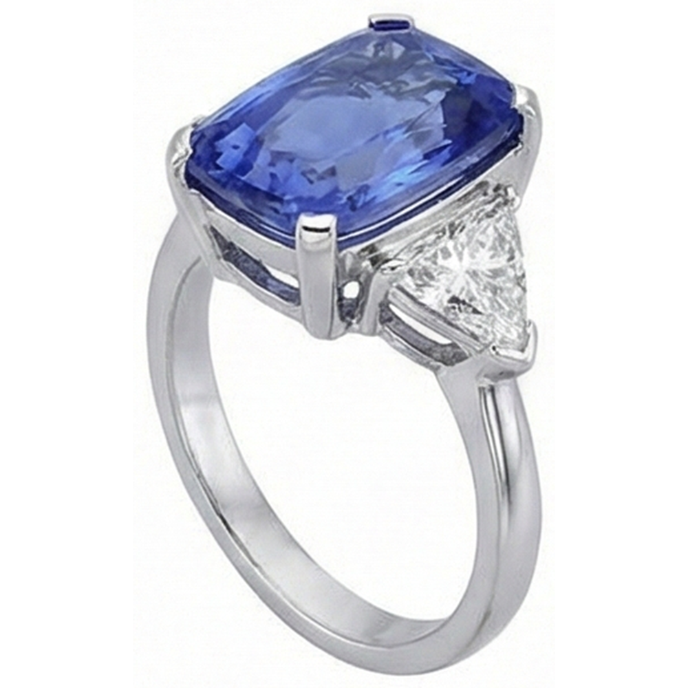 Cushion Tanzanite And Natural Earth Mined Diamond ( Not Lab Grown ) s 3 Stone Ring 5 Carat White Gold