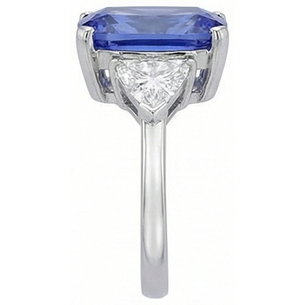 Cushion Tanzanite And Natural Earth Mined Diamond ( Not Lab Grown ) s 3 Stone Ring 5 Carat White Gold