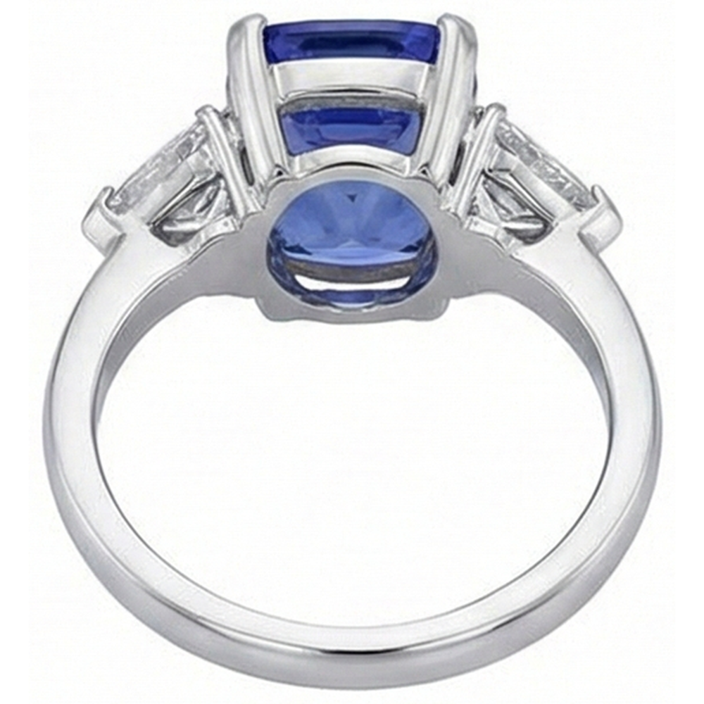 Cushion Tanzanite And Natural Earth Mined Diamond ( Not Lab Grown ) s 3 Stone Ring 5 Carat White Gold