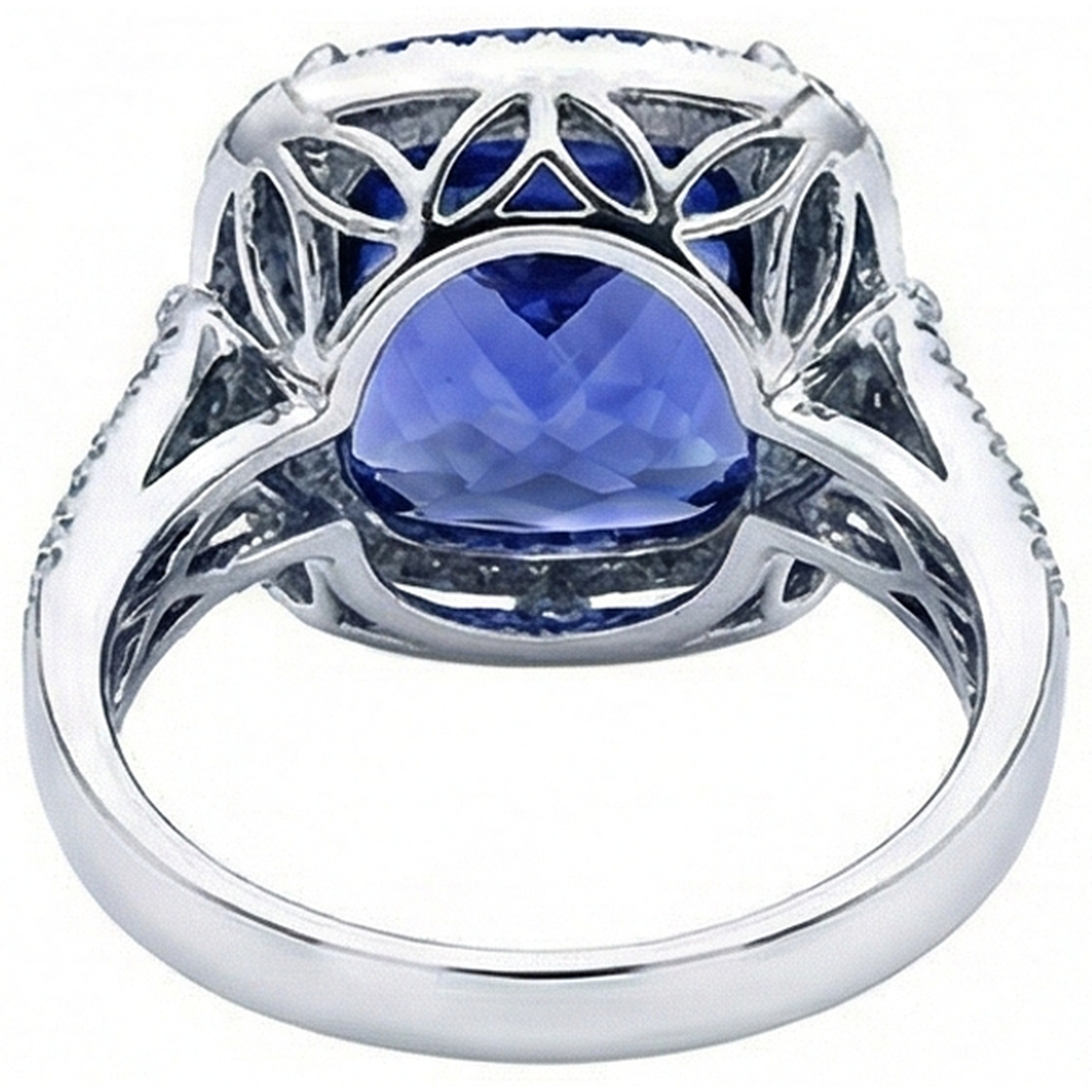 Cushion Tanzanite And Round Natural Earth Mined Diamond ( Not Lab Grown ) s 4.50 Carats Ring Gemstone Jewelry