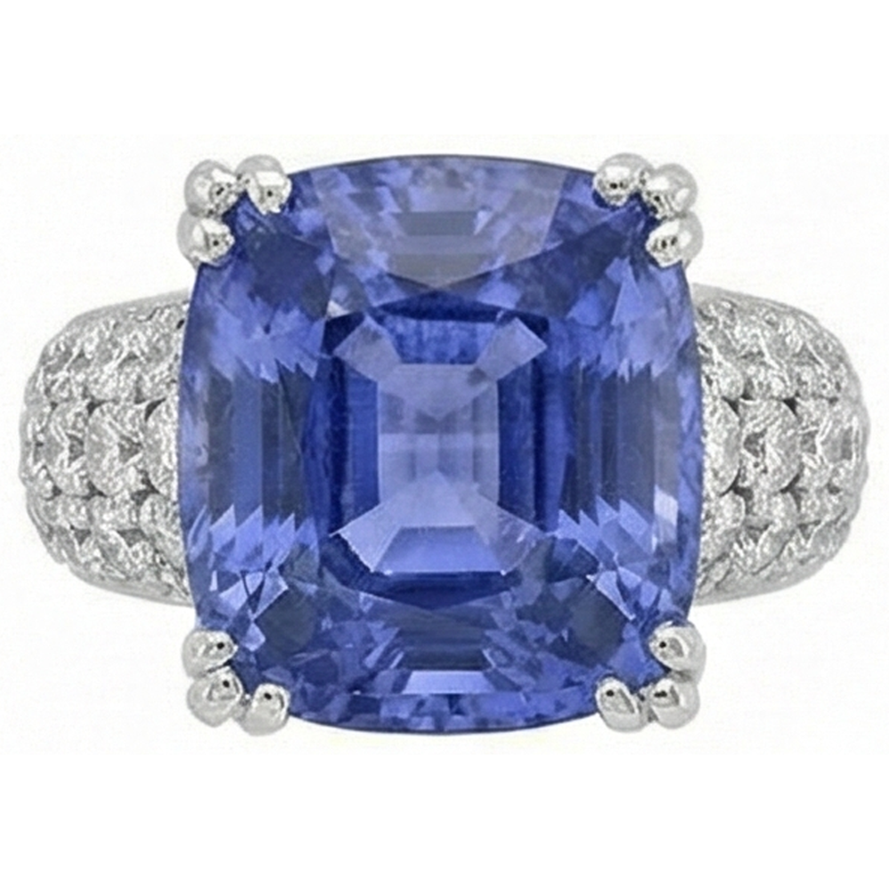 Cushion Tanzanite And Round Natural Earth Mined Diamond ( Not Lab Grown ) s 7.50 Carat Fancy Ring New