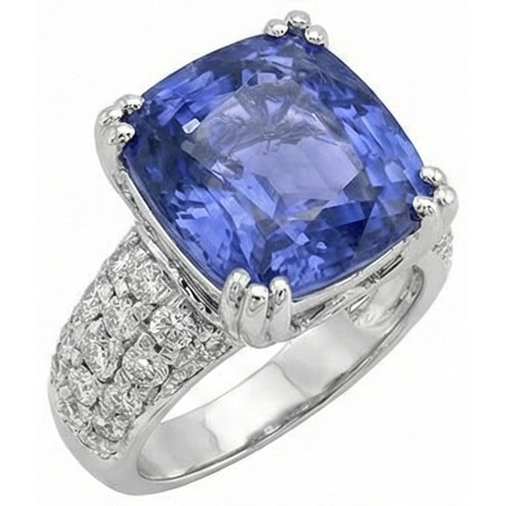 Cushion Tanzanite And Round Natural Earth Mined Diamond ( Not Lab Grown ) s 7.50 Carat Fancy Ring New