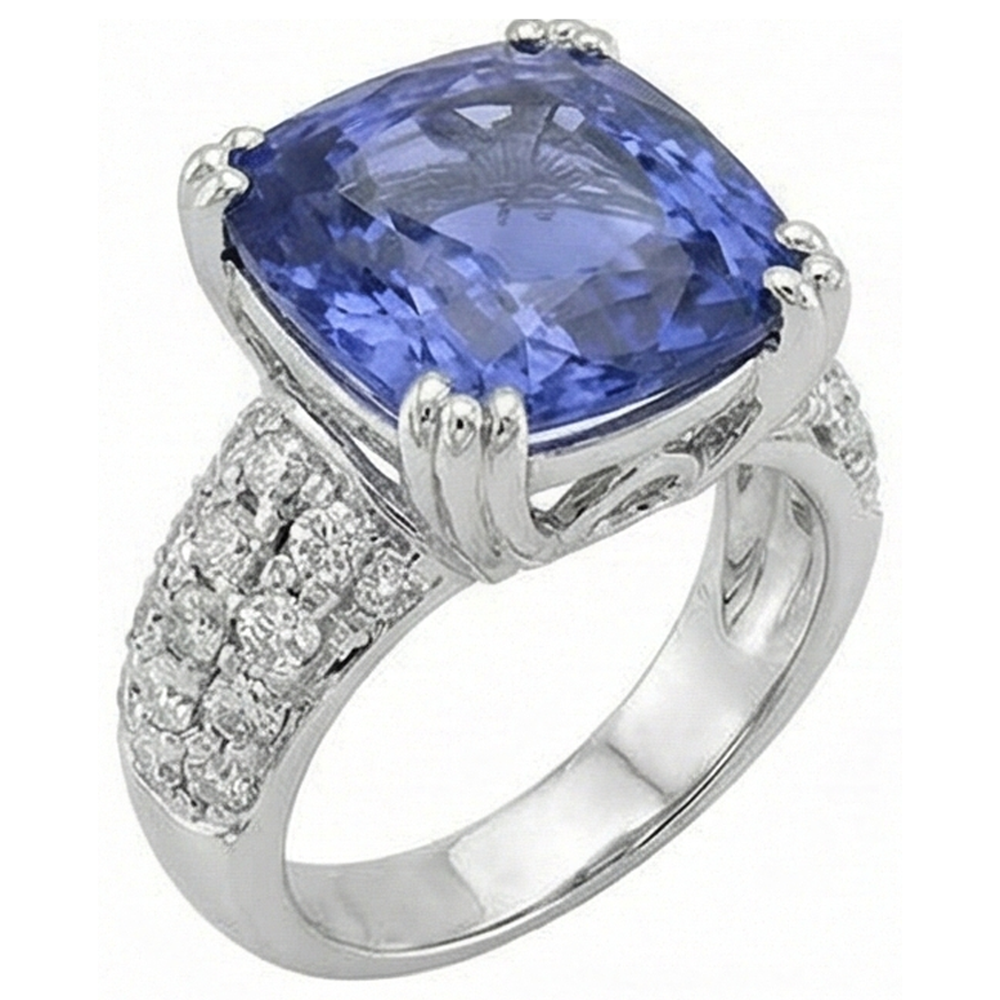 Cushion Tanzanite And Round Natural Earth Mined Diamond ( Not Lab Grown ) s 7.50 Carat Fancy Ring New