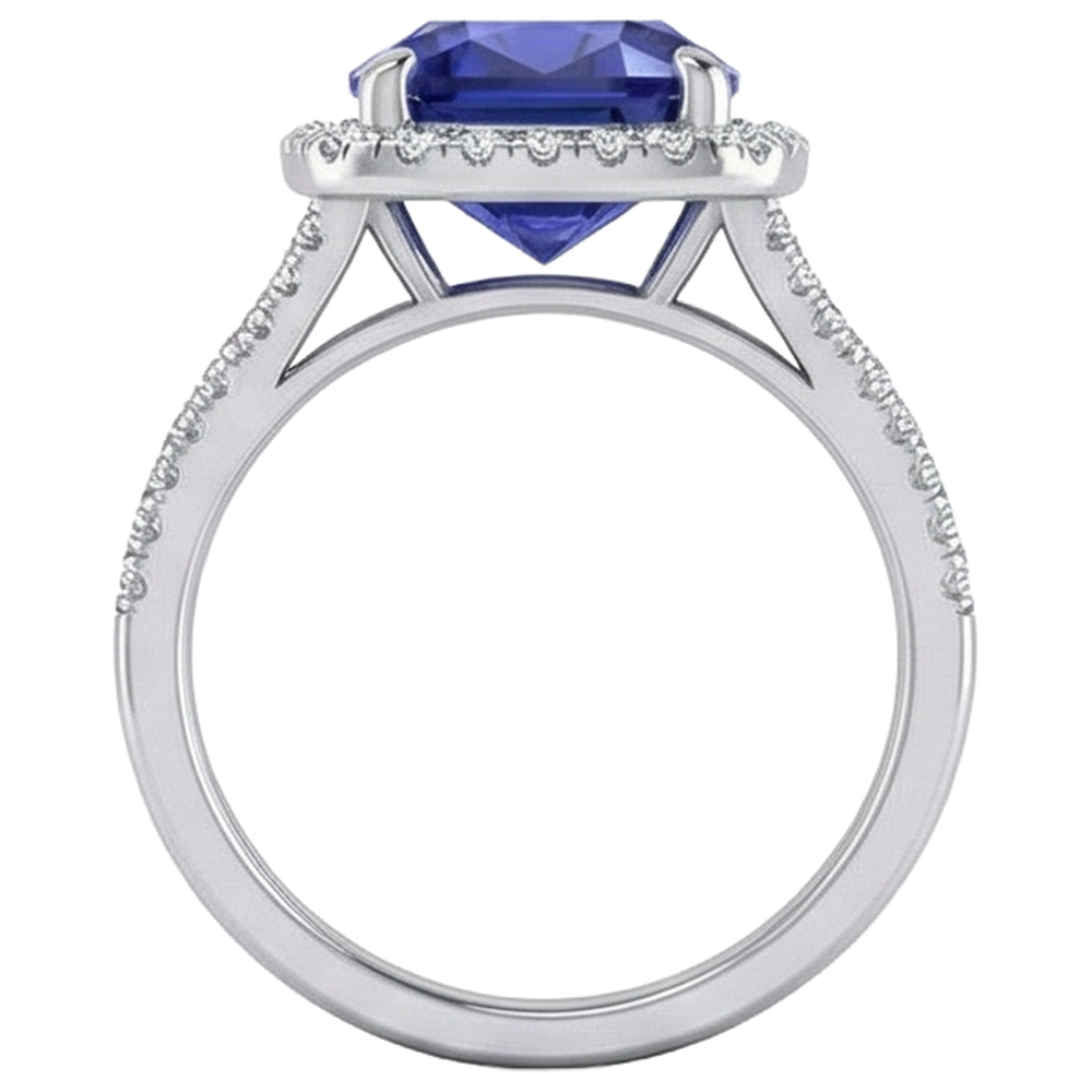 Cushion Tanzanite Halo Gemstone Ring 6.50 Carats Split Shank