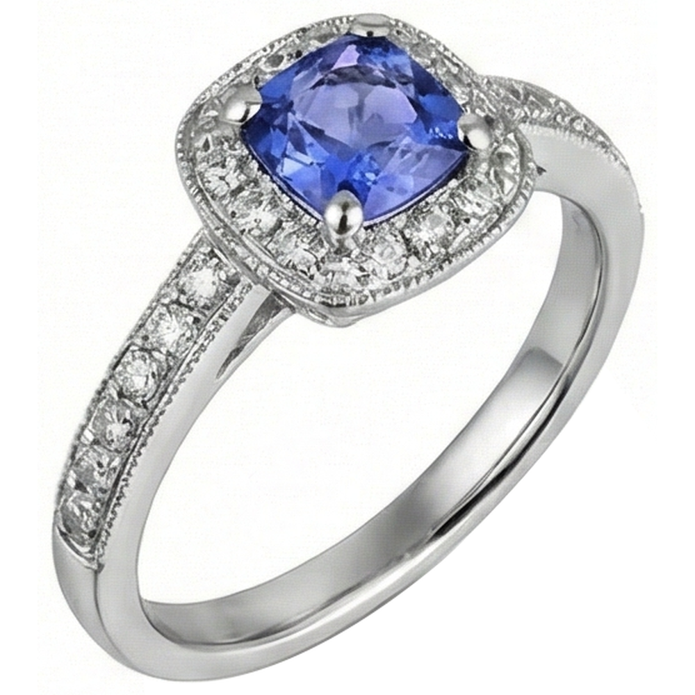 Cushion Tanzanite Natural Earth Mined Diamond ( Not Lab Grown ) s 2 Carat Halo Ring White Gold 14K