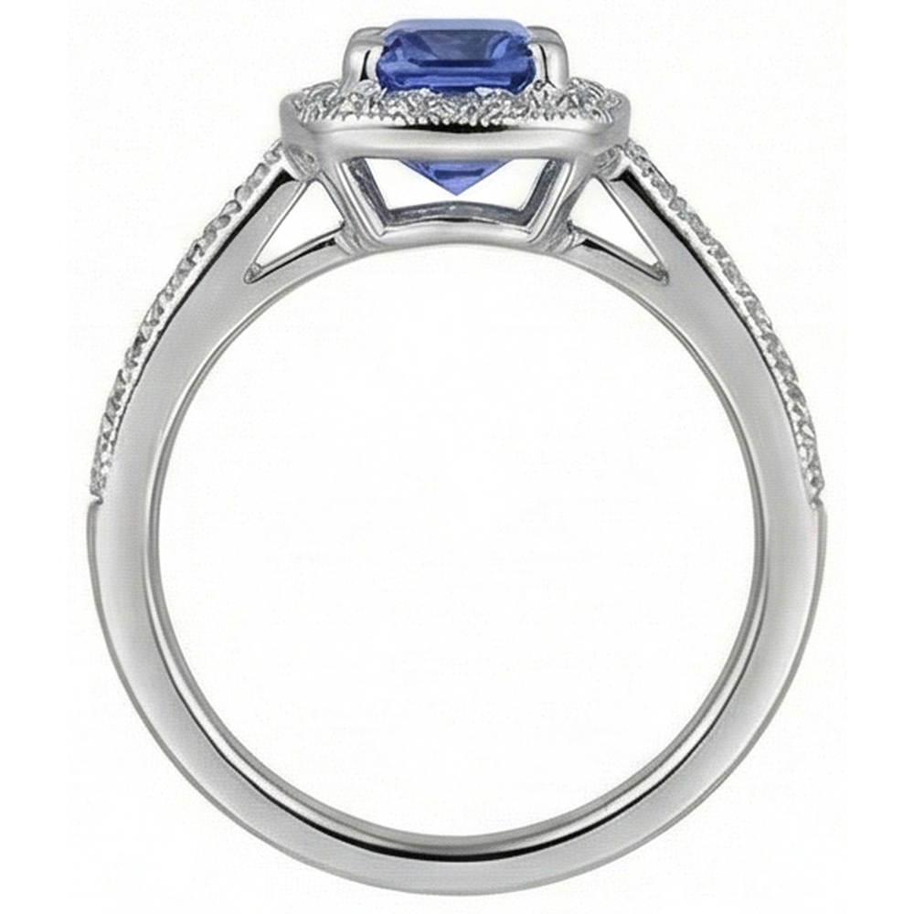 Cushion Tanzanite Natural Earth Mined Diamond ( Not Lab Grown ) s 2 Carat Halo Ring White Gold 14K