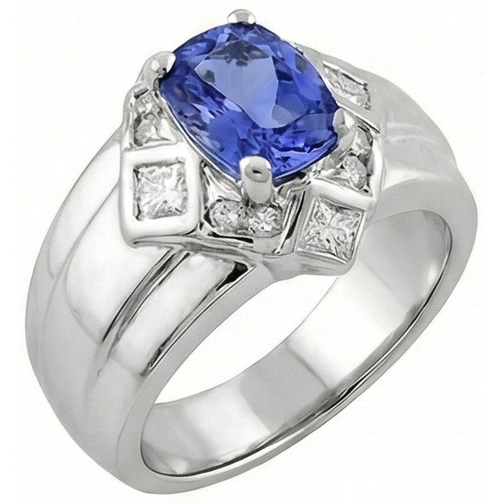 Cushion Tanzanite Natural Earth Mined Diamond ( Not Lab Grown ) s 5 Carats Ring White Gold 14K
