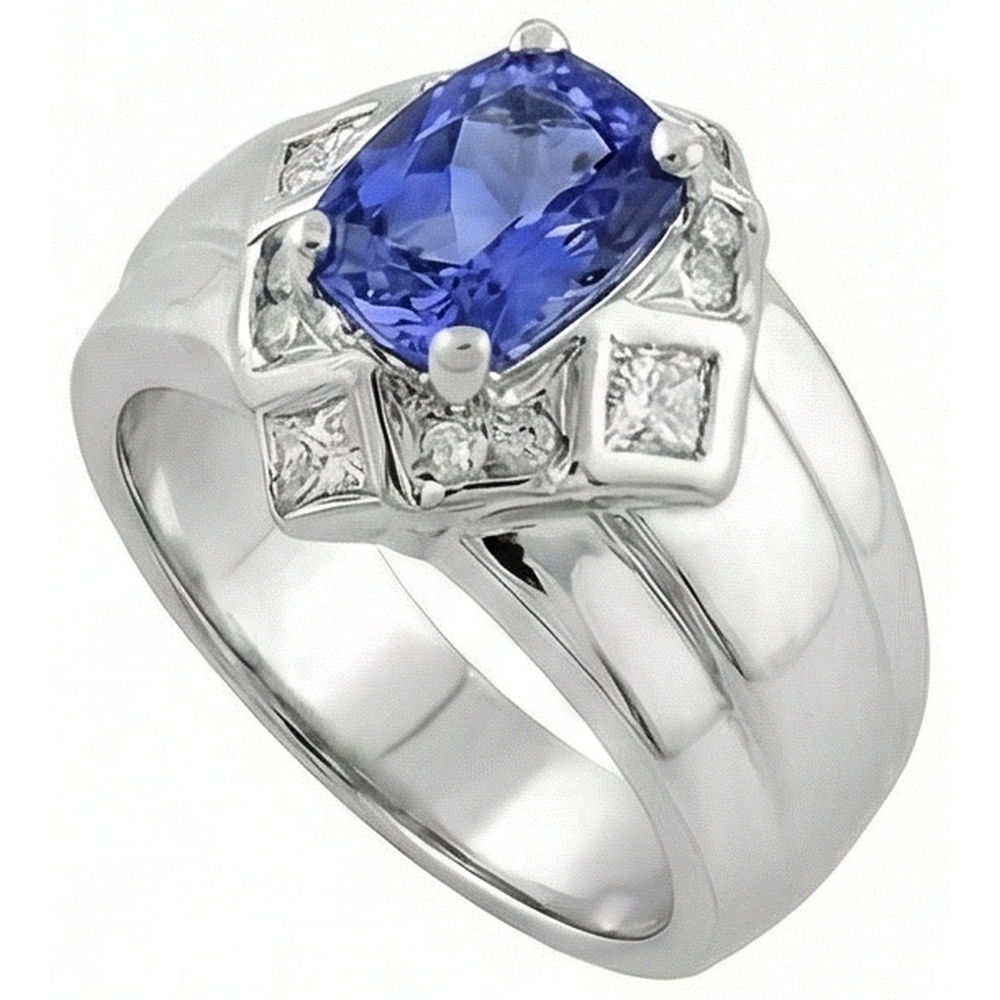 Cushion Tanzanite Natural Earth Mined Diamond ( Not Lab Grown ) s 5 Carats Ring White Gold 14K