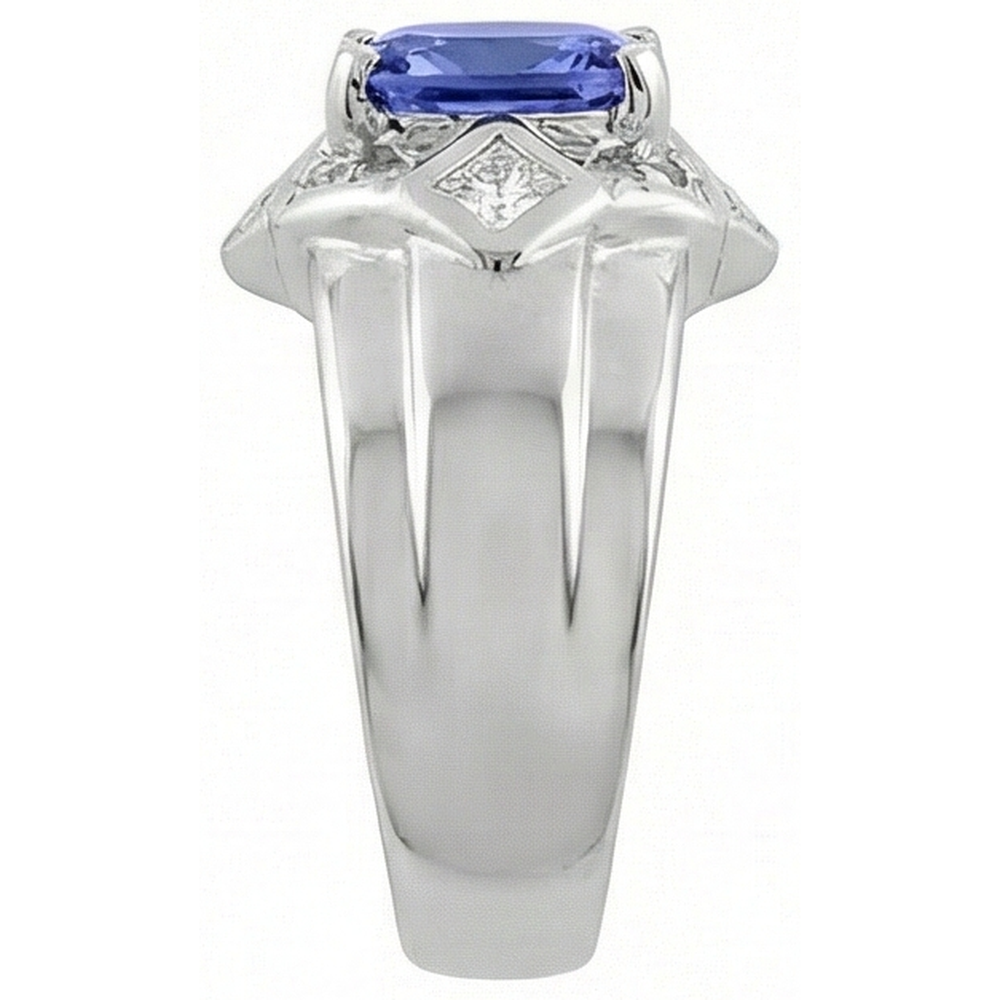 Cushion Tanzanite Natural Earth Mined Diamond ( Not Lab Grown ) s 5 Carats Ring White Gold 14K