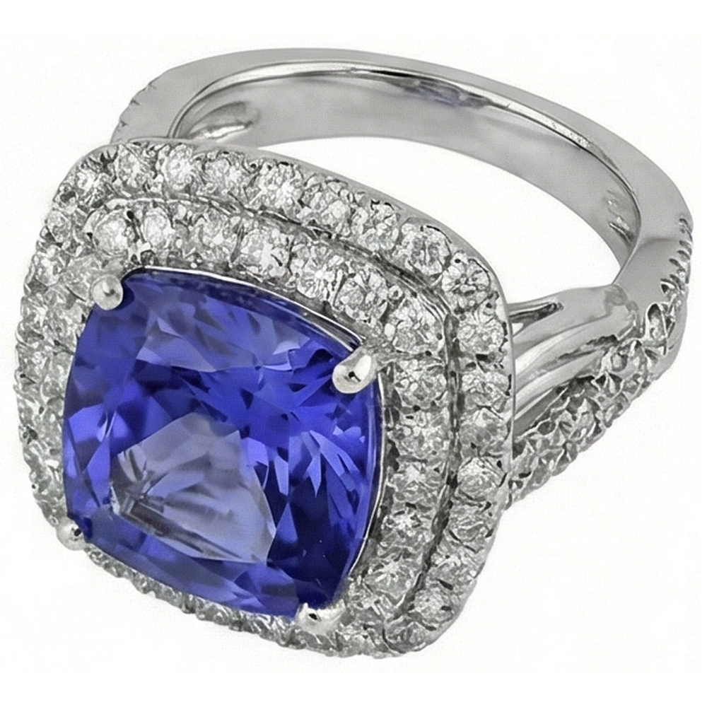 Cushion Tanzanite Natural Earth Mined Diamond ( Not Lab Grown ) s Solitaire With Accents Fancy Ring 7 Carats