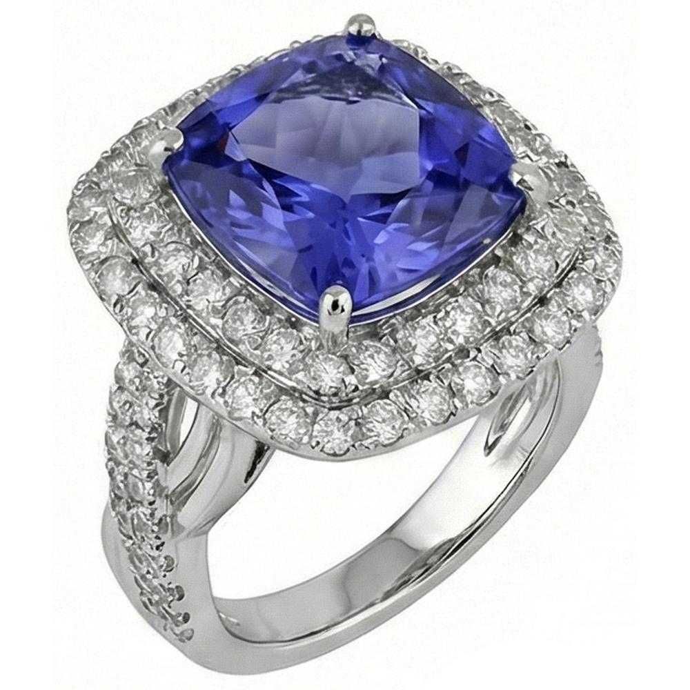 Cushion Tanzanite Natural Earth Mined Diamond ( Not Lab Grown ) s Solitaire With Accents Fancy Ring 7 Carats