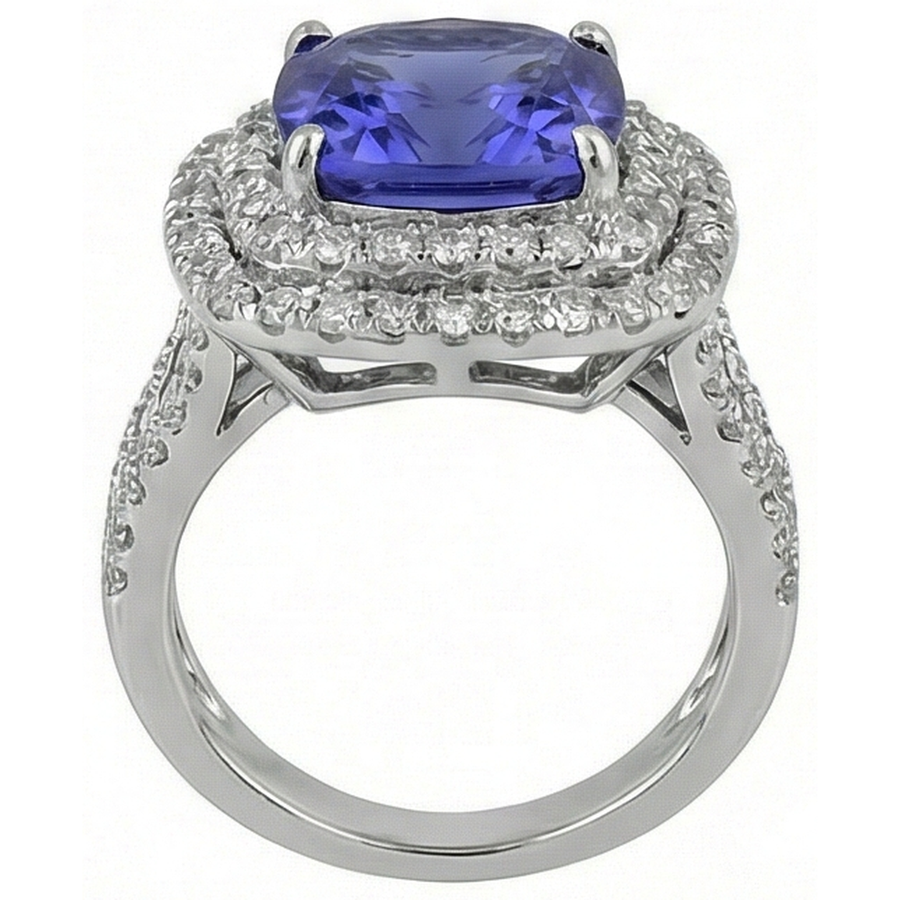 Cushion Tanzanite Natural Earth Mined Diamond ( Not Lab Grown ) s Solitaire With Accents Fancy Ring 7 Carats