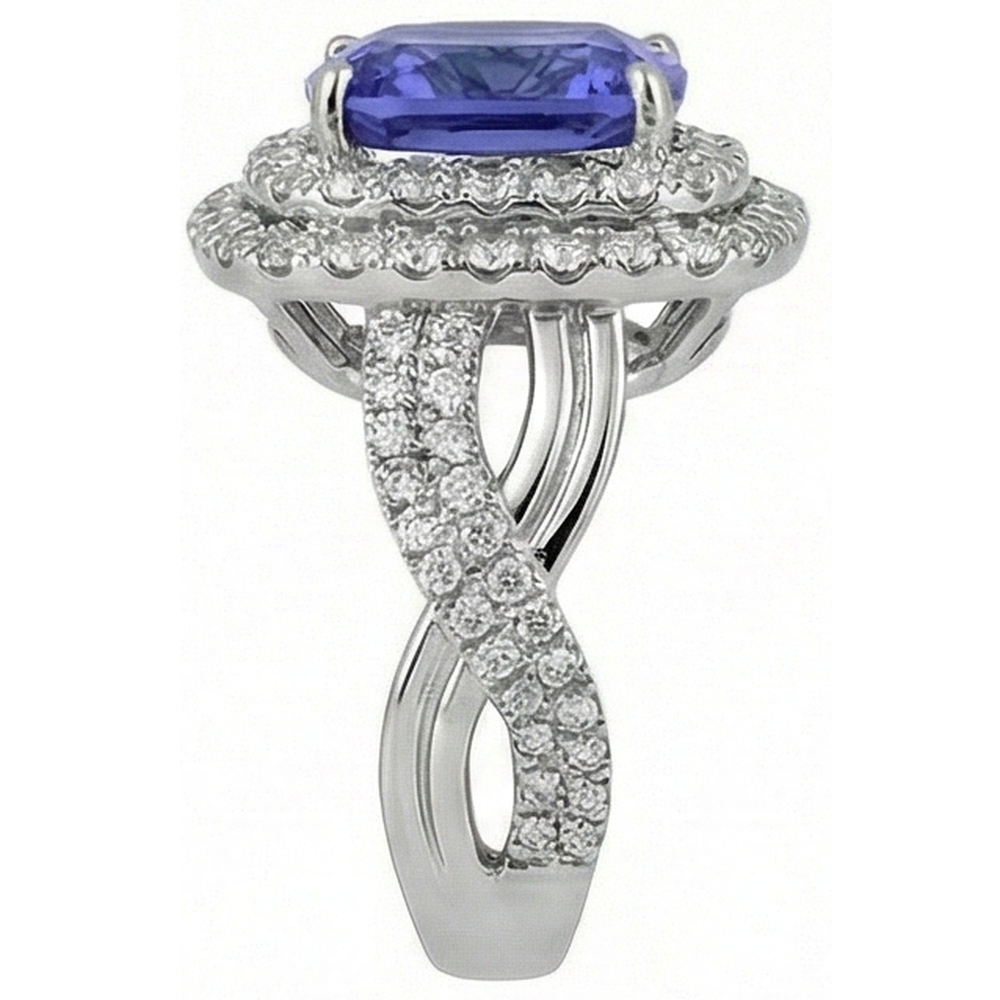 Cushion Tanzanite Natural Earth Mined Diamond ( Not Lab Grown ) s Solitaire With Accents Fancy Ring 7 Carats
