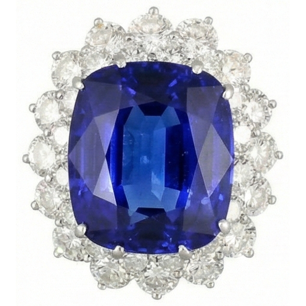 Cushion Tanzanite With Round Natural Earth Mined Diamond ( Not Lab Grown )s 5 Ct Ring New White Gold 14K