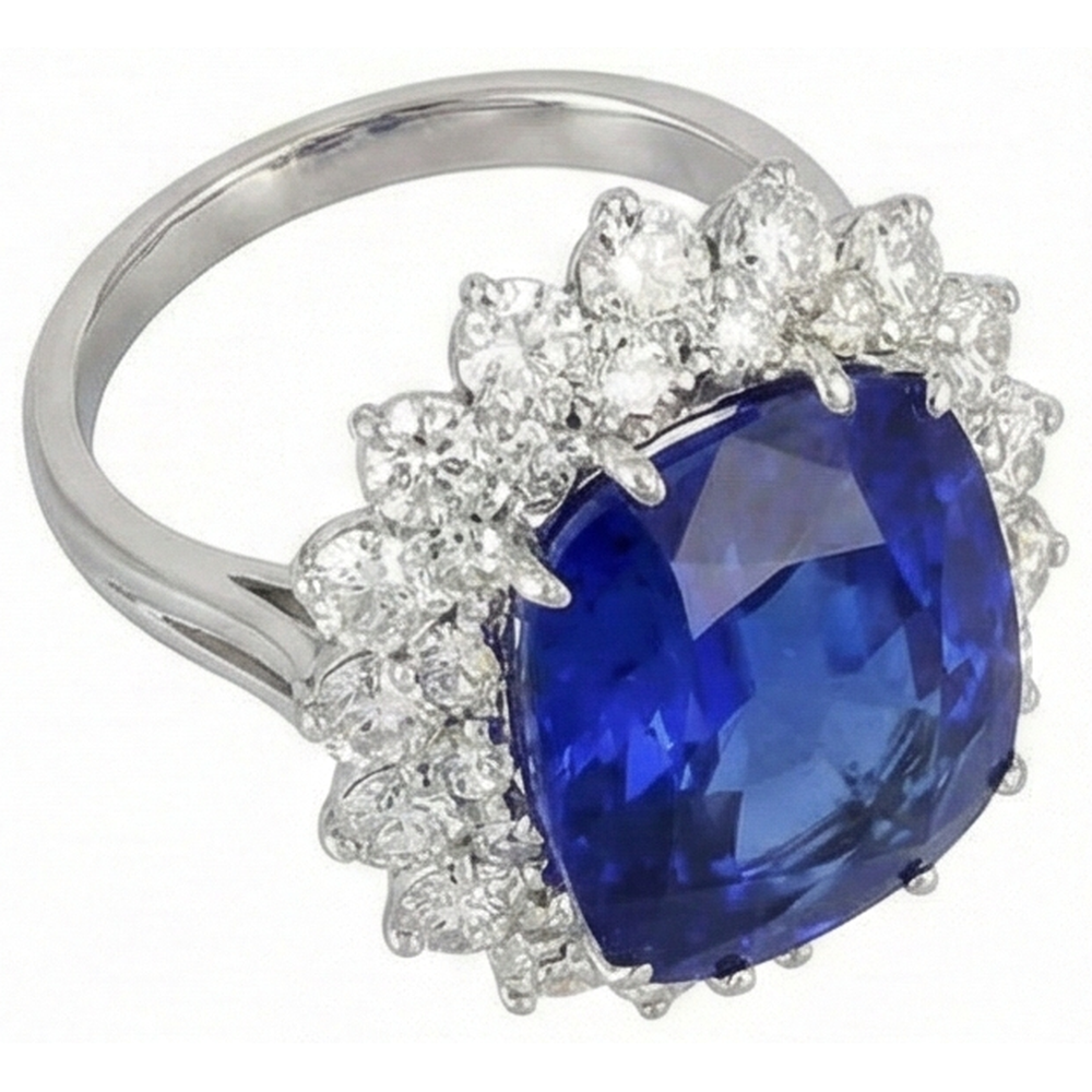 Cushion Tanzanite With Round Natural Earth Mined Diamond ( Not Lab Grown )s 5 Ct Ring New White Gold 14K