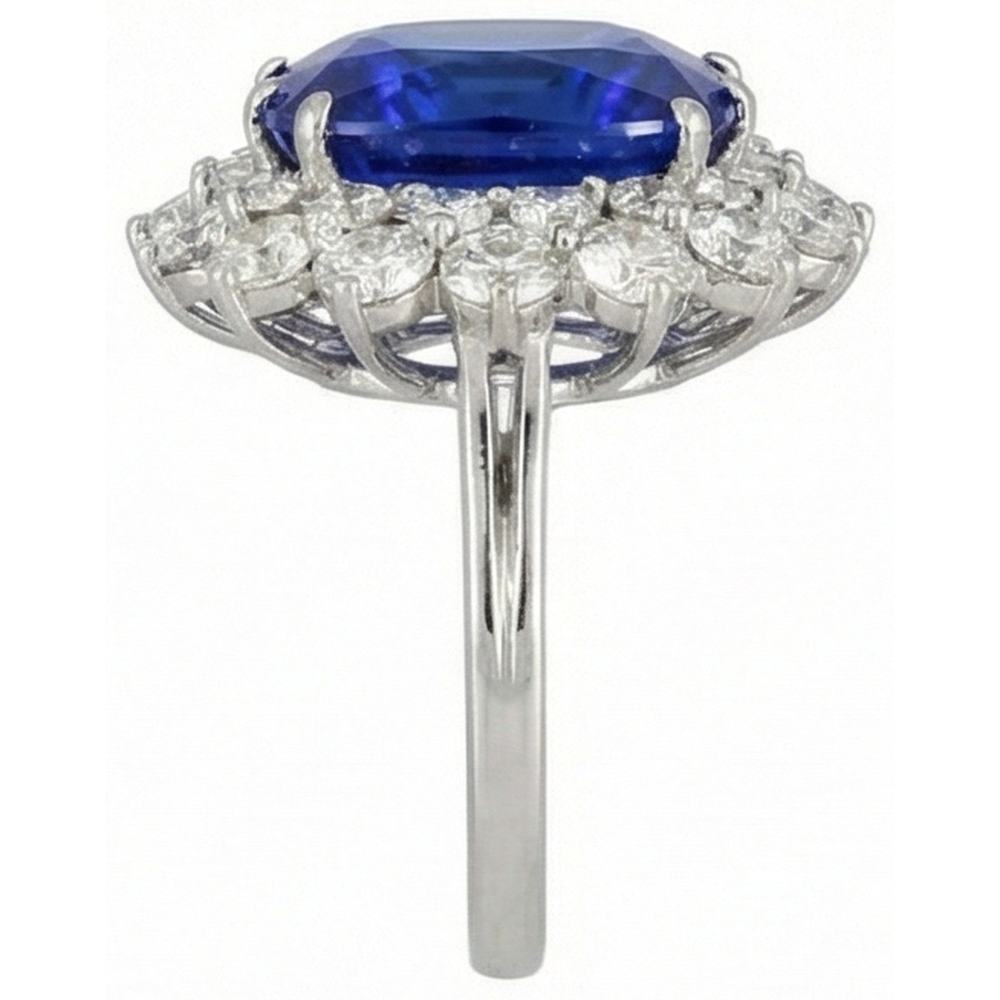 Cushion Tanzanite With Round Natural Earth Mined Diamond ( Not Lab Grown )s 5 Ct Ring New White Gold 14K