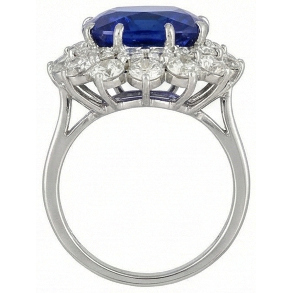 Cushion Tanzanite With Round Natural Earth Mined Diamond ( Not Lab Grown )s 5 Ct Ring New White Gold 14K
